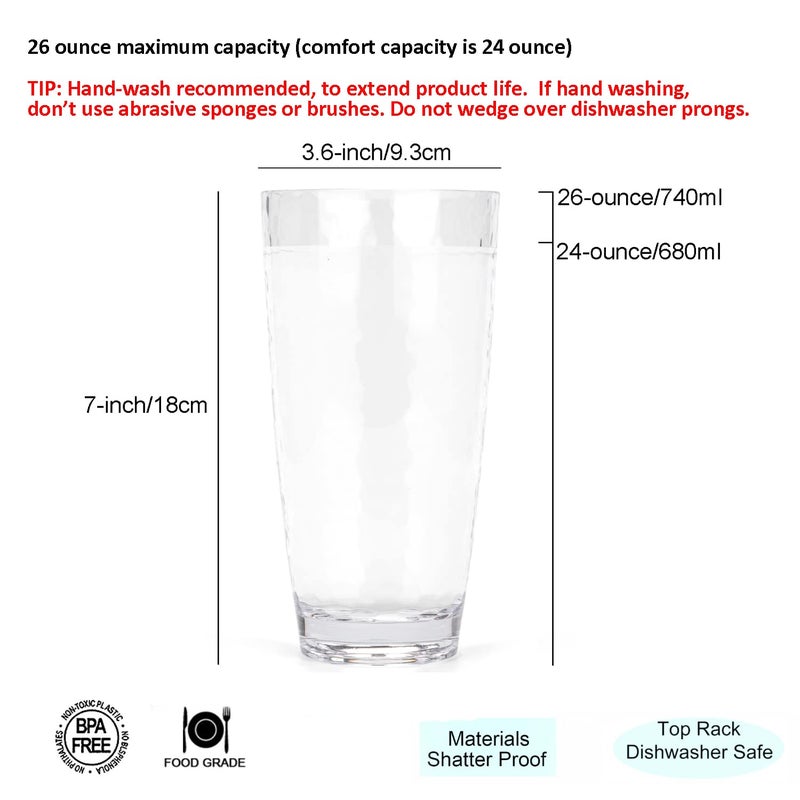 KOXIN-KARLU Hammered 26-ounce Plastic Tumbler Acrylic Glasses, set of 6 Clear - Image 2